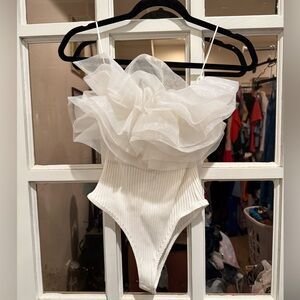 Zara White Ruffled Bodysuit